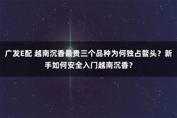 广发E配 越南沉香最贵三个品种为何独占鳌头？新手如何安全入门越南沉香？