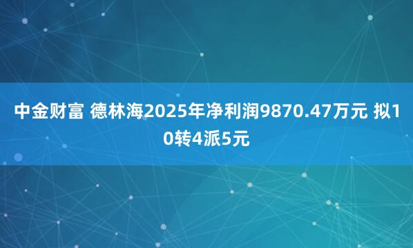 中金财富 德林海2025年净利润9870.47万元 拟10转4派5元